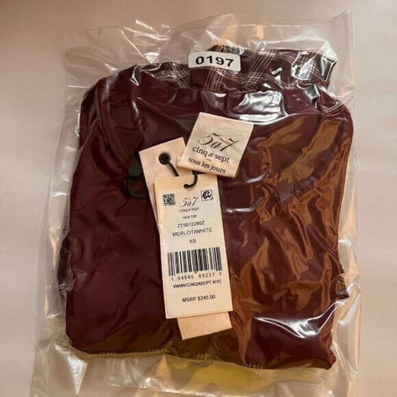 CINQ A SEPT Merlot/White Vica Top NWT - Picture 11 of 11